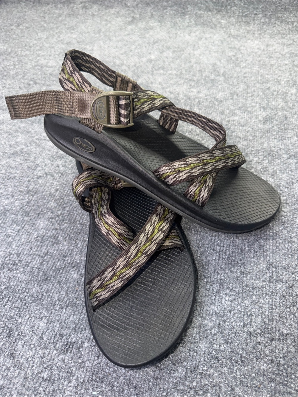 Chaco Z/Cloud Black Sport Sandals with Olive & Brown Patterned Straps